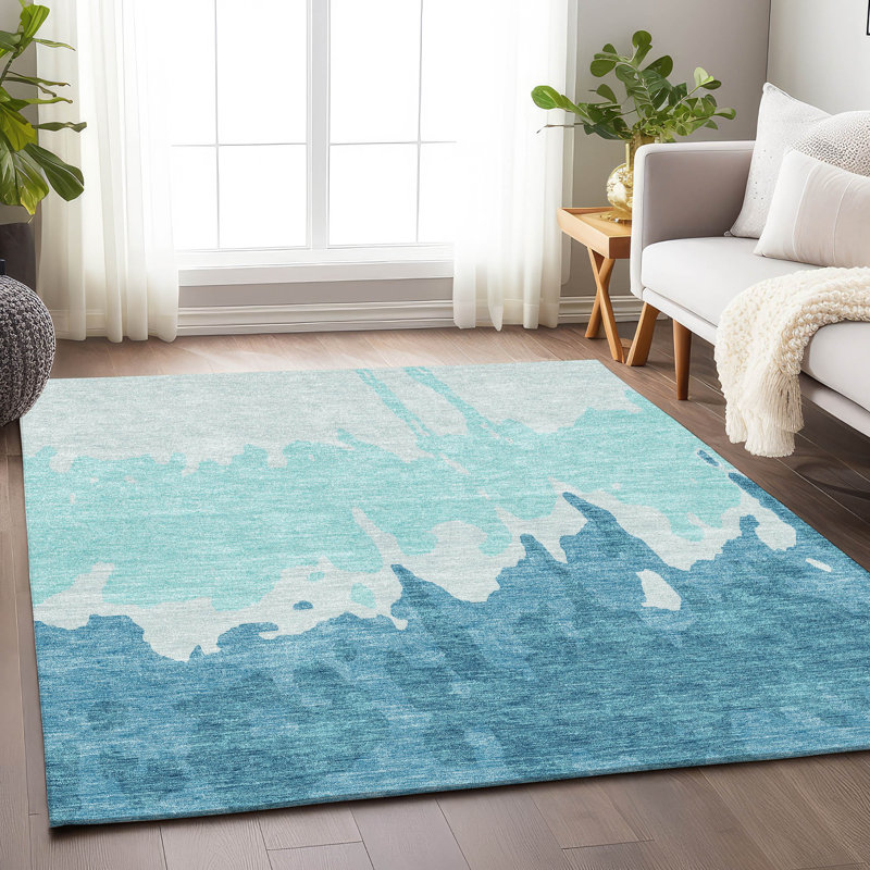 Premium Machine Washable Prisco Teal Rug, Rectangle 3' x 5'