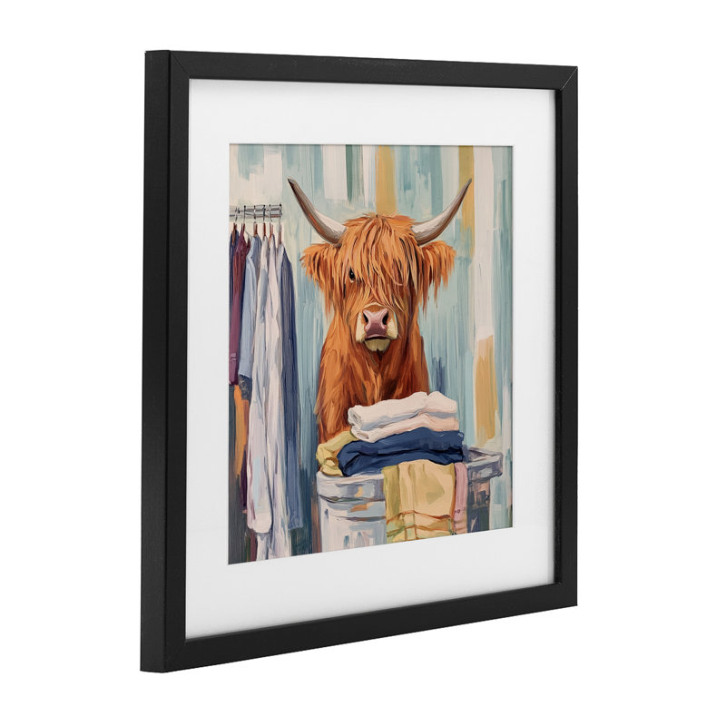 Reproduction sous verre pliante et amusante d'une vache à linge, par Nina Blue, H 13 po x l 13 po, Cadre noir minuit