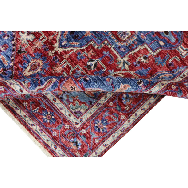 Hand Knotted Wool Area Rug in Blue And Red