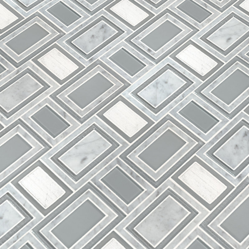 City Layer Geometric 11 in. x 12 in. Glass, Stone and Metal Blend Mosaic Wall Tile