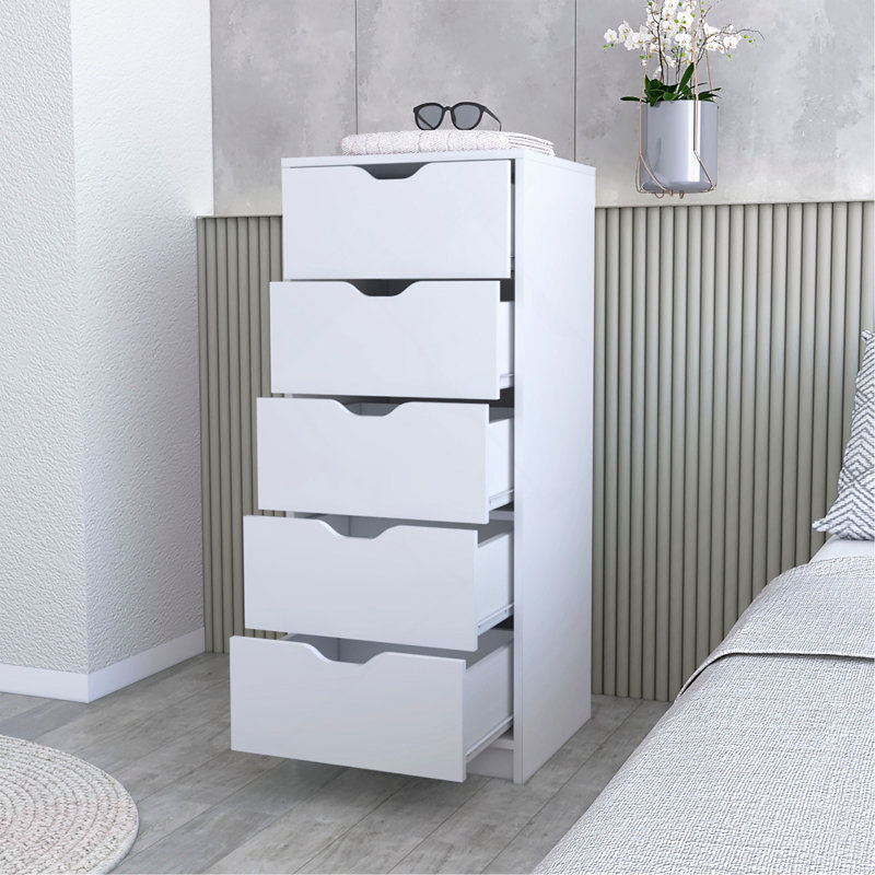 Commode 5 tiroirs Logan, Blanc