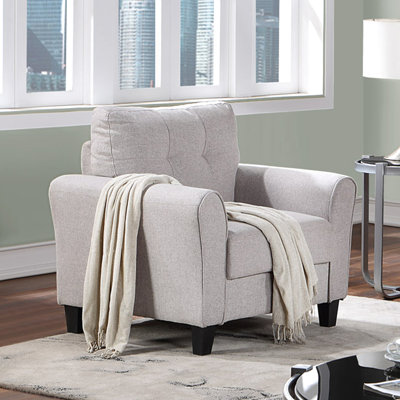 35" Armchair In Grey Linen, Comfortable Foam Padding, Plastic Legs Linen Armchair, For Home, Structure