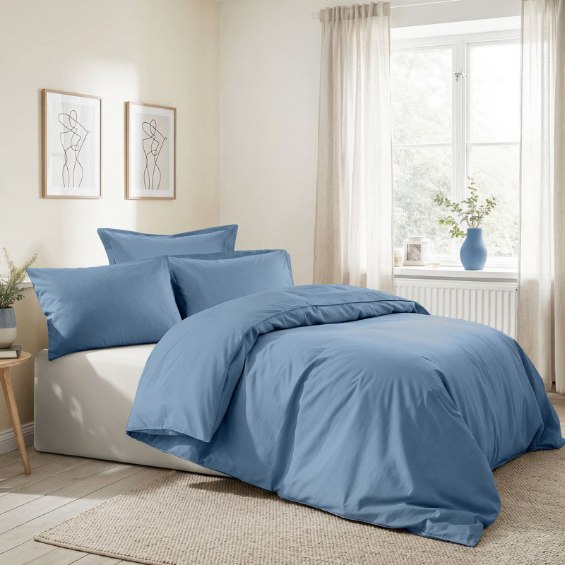 100% Cotton Ranforce Double Quilt Cover Set, Blue | Duvet Cover 79 x 79, 2 Pillowcases 23.6 x 23.6 | 155 Thread Count, Button Closure, Machine Washable, Soft & Durable | Perfect for Cozy Bedrooms & Stylish Decor