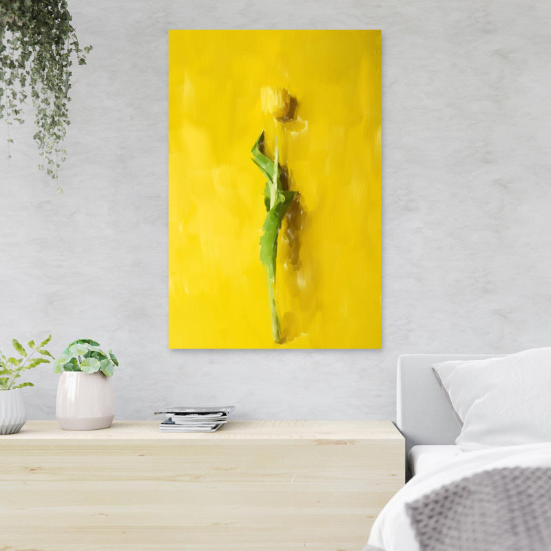 Tulipes blanches sur fond jaune - 1 pièce, reproduction d'art graphique sur toile tendue, H 14 po x l 11 po