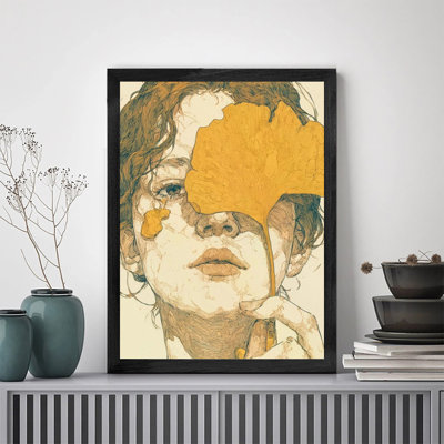 Art mural noir encadré pour le salon et la chambre à coucher, dessin d'une femme fleurissant ses cheveux avec un élégant cadre en bois noir, décoration murale moderne pour la cuisine de bureau