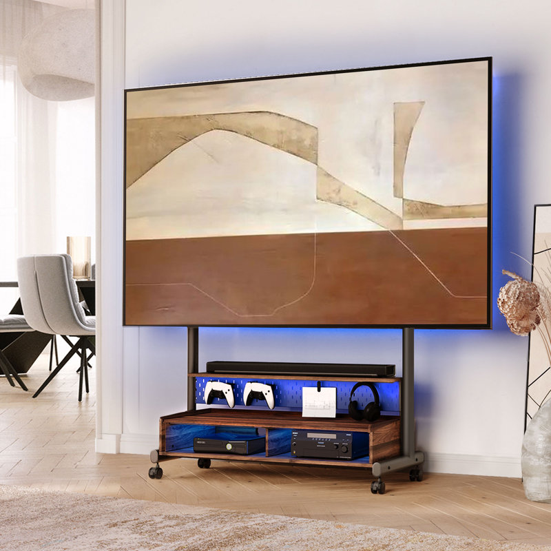 Art FITUEYES Mobile TV Stand Mount for 70-100 Inch TVs, with Two Wooden Large Storage, with LED Light