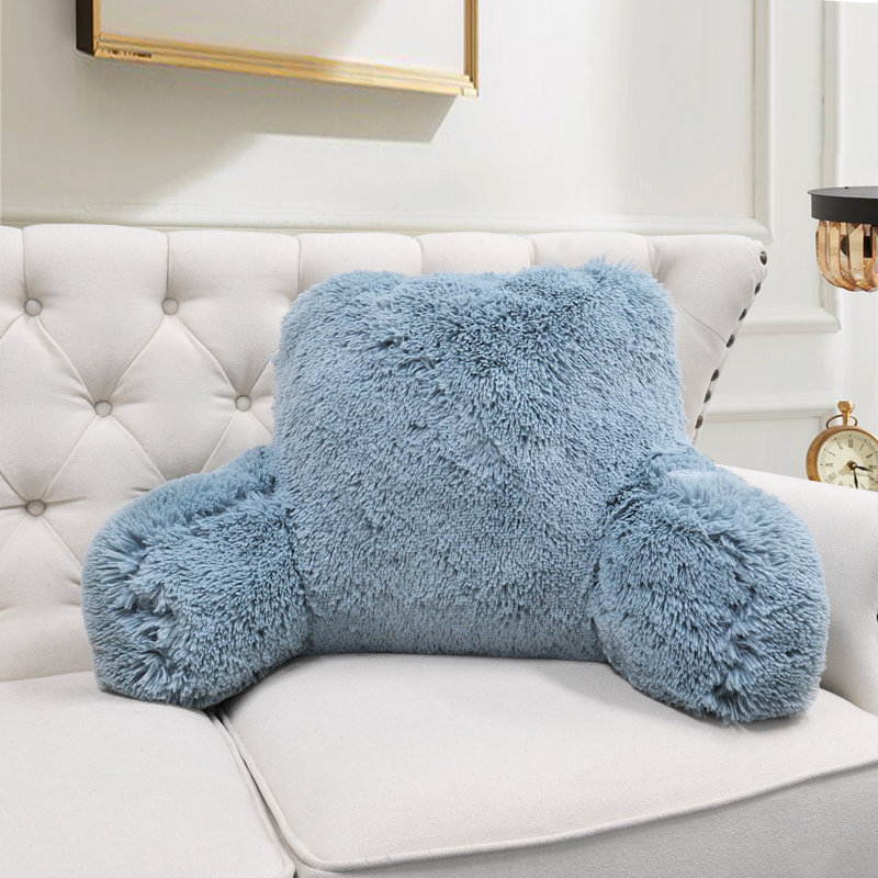 Housse et insert de coussin en fausse fourrure à dossier à poils longs, Bleu argenté