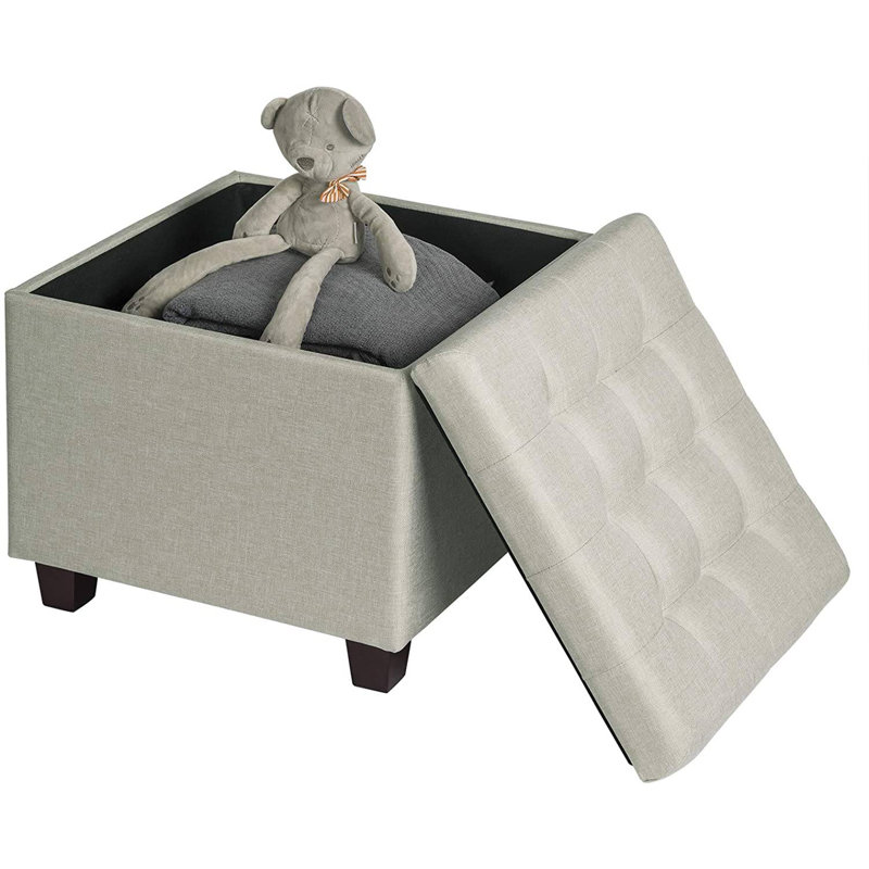 Ethelee 45cm Wide Tufted Square Solid Colour Ottoman with Storage, Cream
