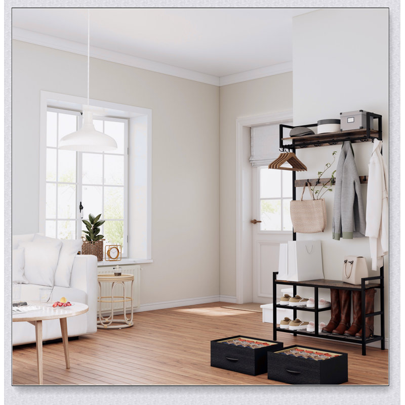 33.1 Inch Wide Hall Tree with 2 Movable Drawers, Shoe Storage, Shelves, and Garment Racks, 5-in-1 Entryway Organizer