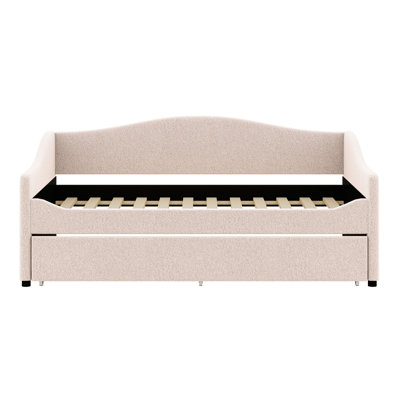 Teddy Fleece Day Bed Frame With Solid Wood Slats,LED Light And Trundle