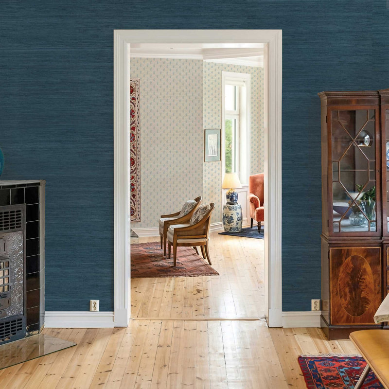 Rufas Tight Weave Jute Authentic Grasscloth Wallpaper, Blue