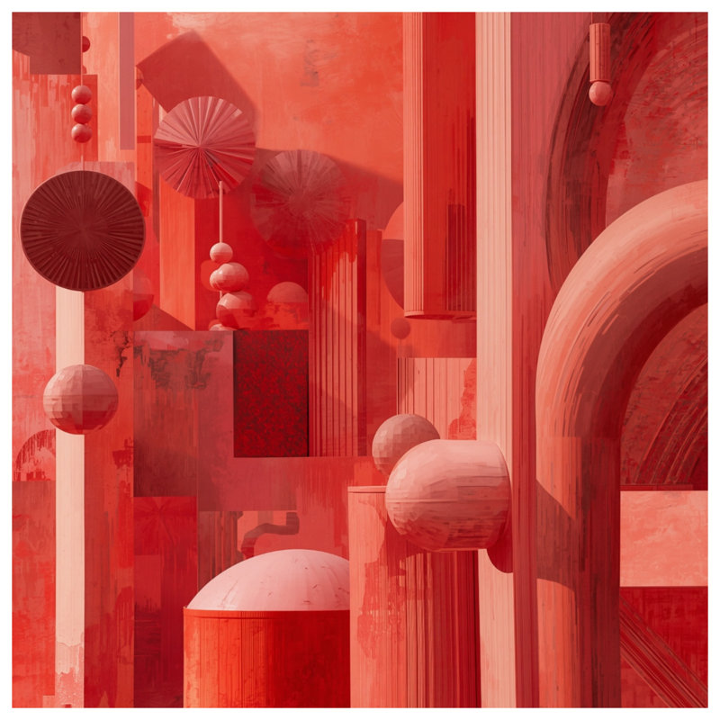 Couvertures rouges de l'architecture géométrique, L 60 po x H 80 po