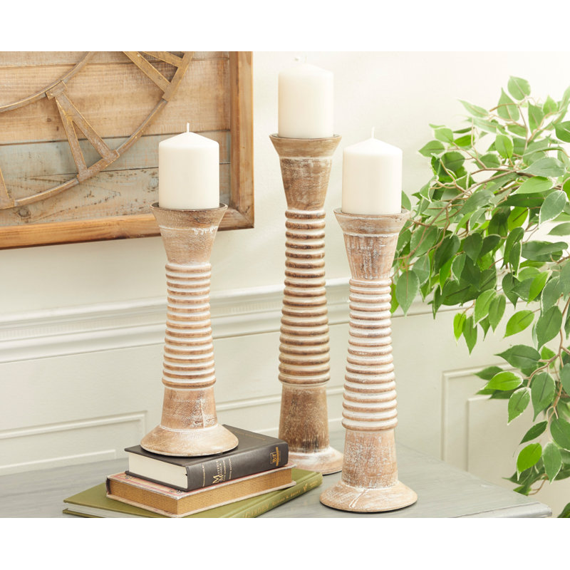 18.05'' H Solid Wood Tabletop Candlestick