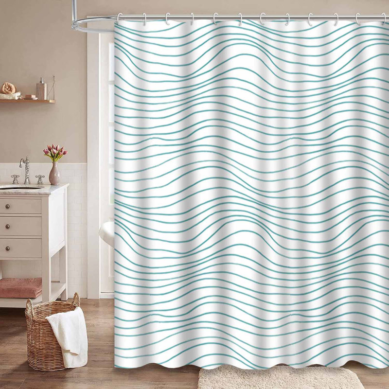 Rideau de douche à vagues bleues avec 12 crochets, L 72 po x l 84 po