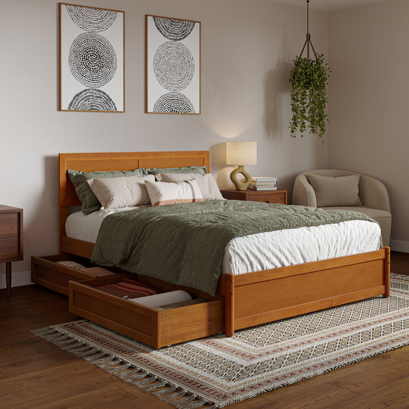 Astley Wood Panel Storage Bed, Full, Light Toffee