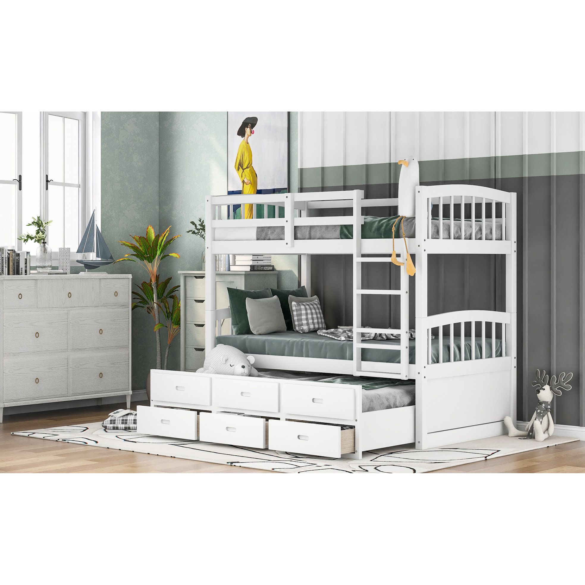 Ebern Designs Twin Over Bunk Bed With Trundle - Practical Bedroom ...