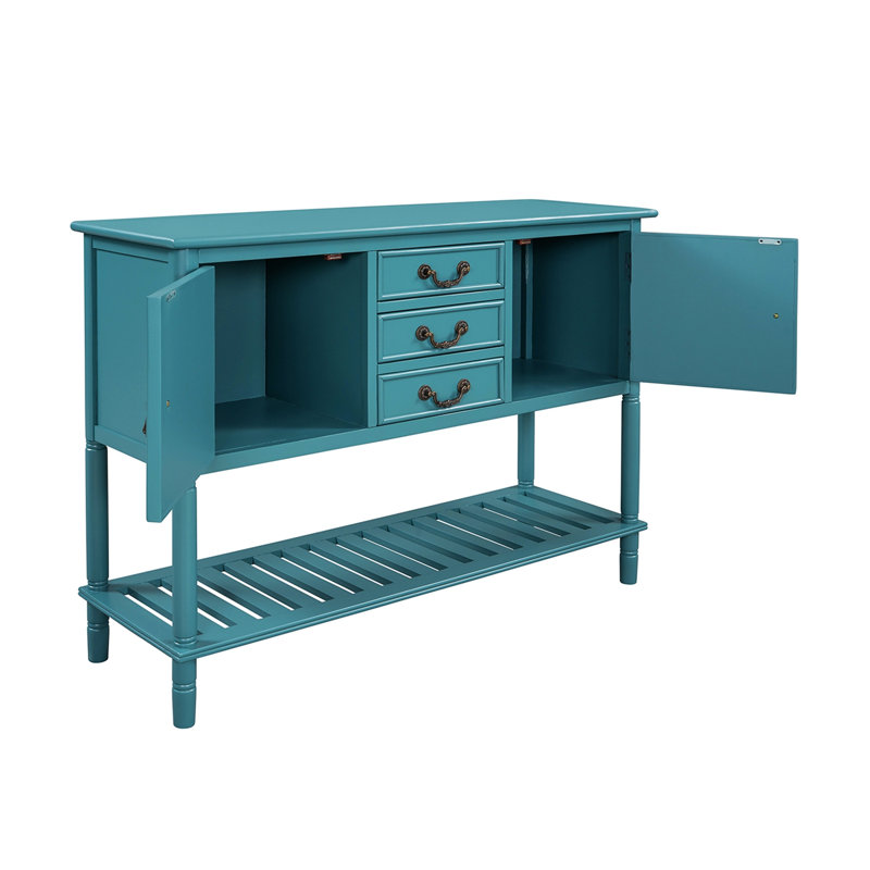 Console en bois massif 34,22 po Gowans, Bleu sarcelle