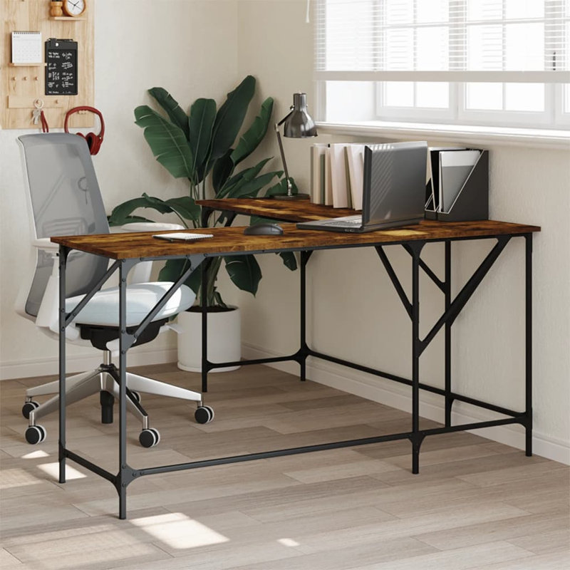 Aaina L-Shaped Writing Desk, Smoked Oak