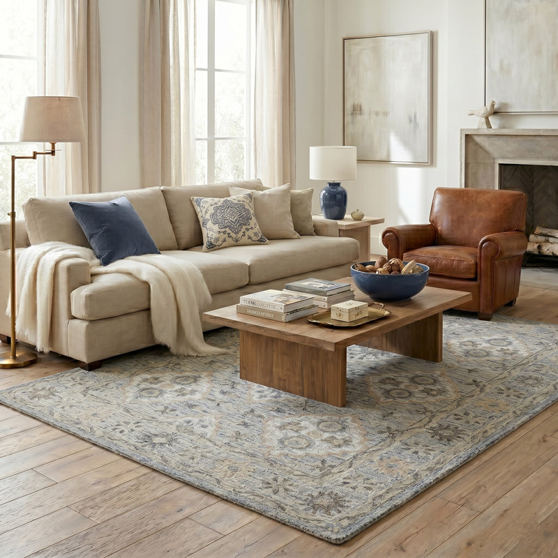 Tapis en laine naturel fait à la main Rhea , Rectangle 9 pi x 12 pi