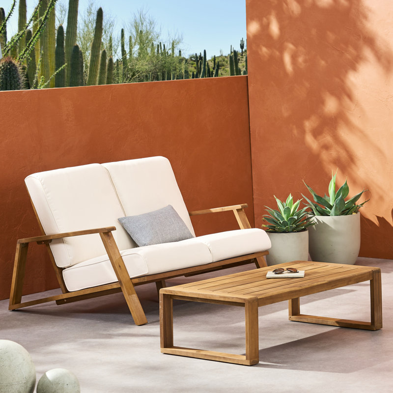 Brayson Acacia 2 - Person Patio Conversation Set with Cushions, Beige