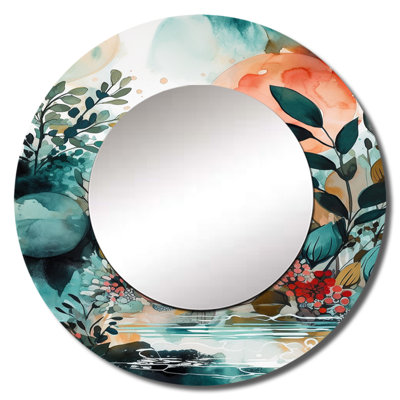 Green And Orange Reflections Of A Free Mind II - Boho Feather Round Mirror Wall Decor_MTMIR62312