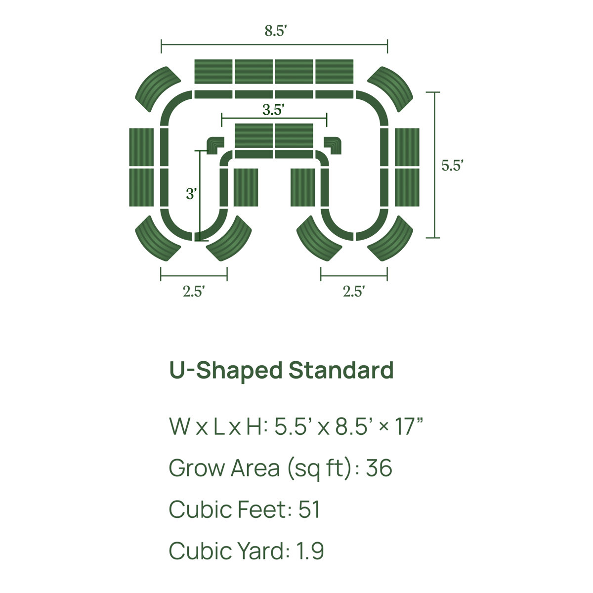 17" Tall U-Shaped Metal Outdoor Raised Garden Bed
