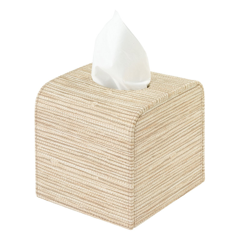 Grasscloth Tissue Box Cover, Latte