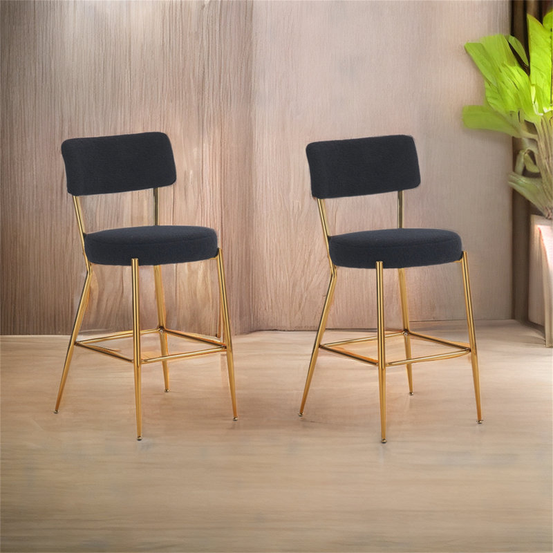 Tabouret de comptoir 25 po Jameon, Tissu noir / cadre doré