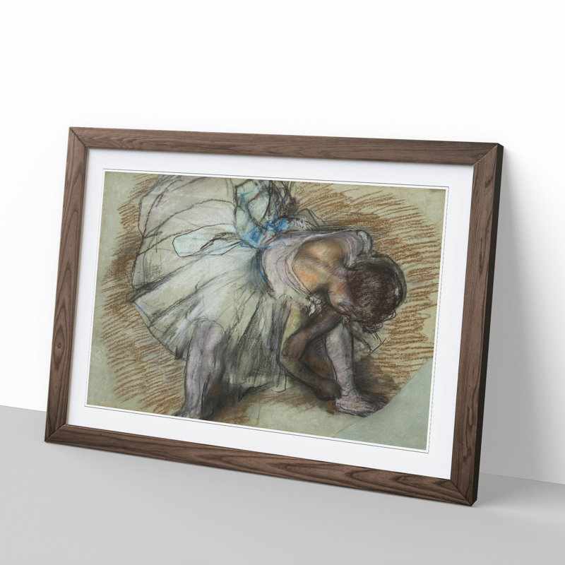 Ballet Ballerina Dancer Tying Her Slipper Vol.3 by Edgar Degas - Picture Frame Painting, Walnut Framed