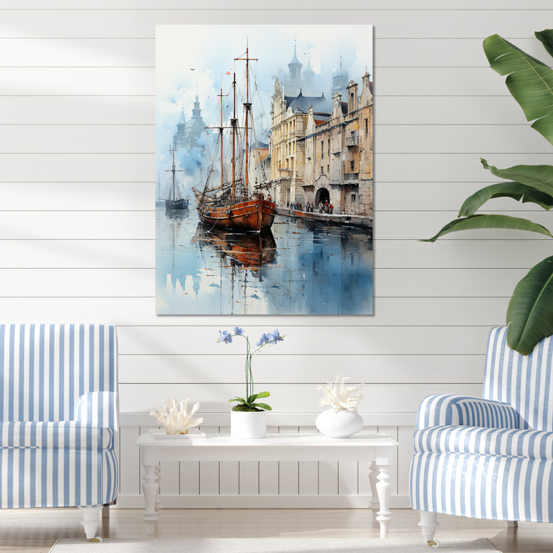 1900S Bateau d'expédition au port I - reproduction sur toile, Toile tendue, H 44 po x l 34 po x P 1,5 po