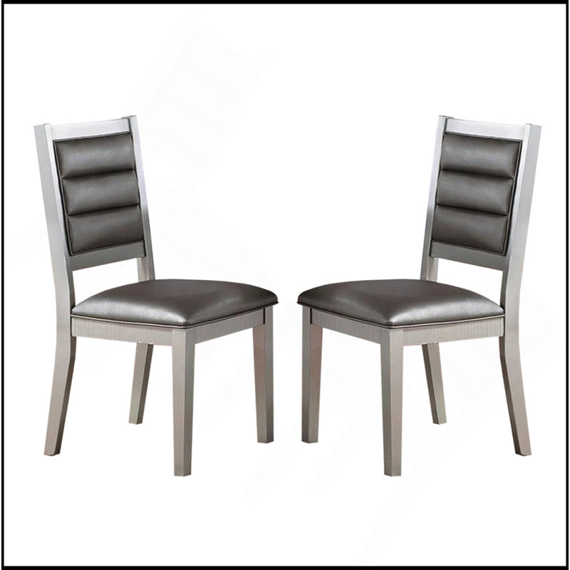 Set Of 2 PU Upholstered Dining Chair, Silver