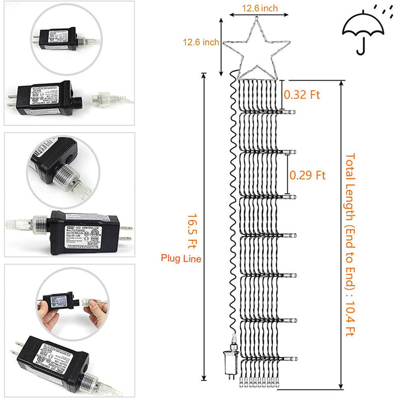 Guirlande de 320 lumières Star, Blanc chaud