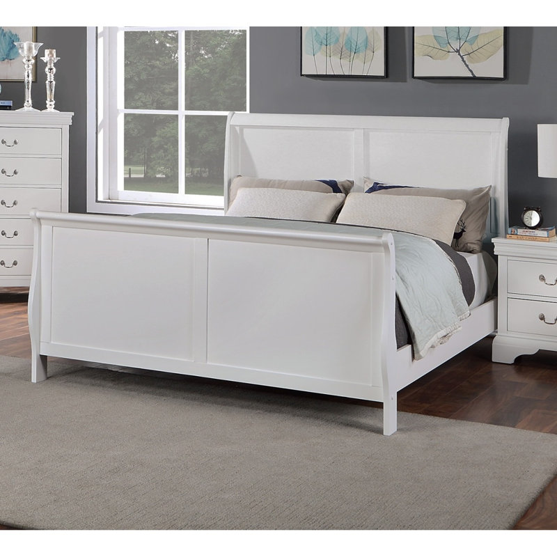 Ensemble de lit 1pc de style contemporain avec lit-bateau et tête de lit à finition blanche