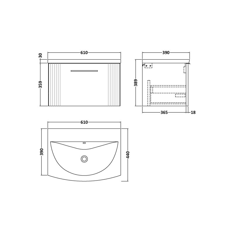 Deco 610mm Single Bathroom Vanity with Integrated Vitreous China Basin, Satin Anthracite