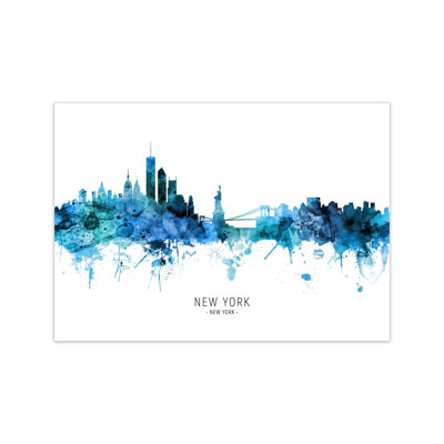 New York Skyline Blue City Name by Michael Tompsett - Print