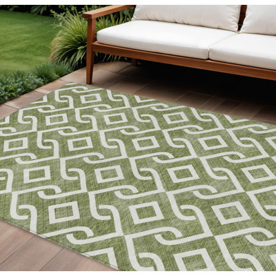 Tapis intérieur / extérieur vert olive et ivoire lavable 8 pi x 10 pi