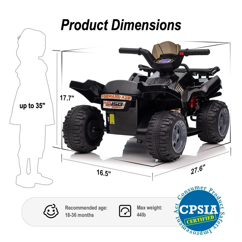6V Ride on ATV, Ride on Toy 4 Wheeler for Bambins, Noir