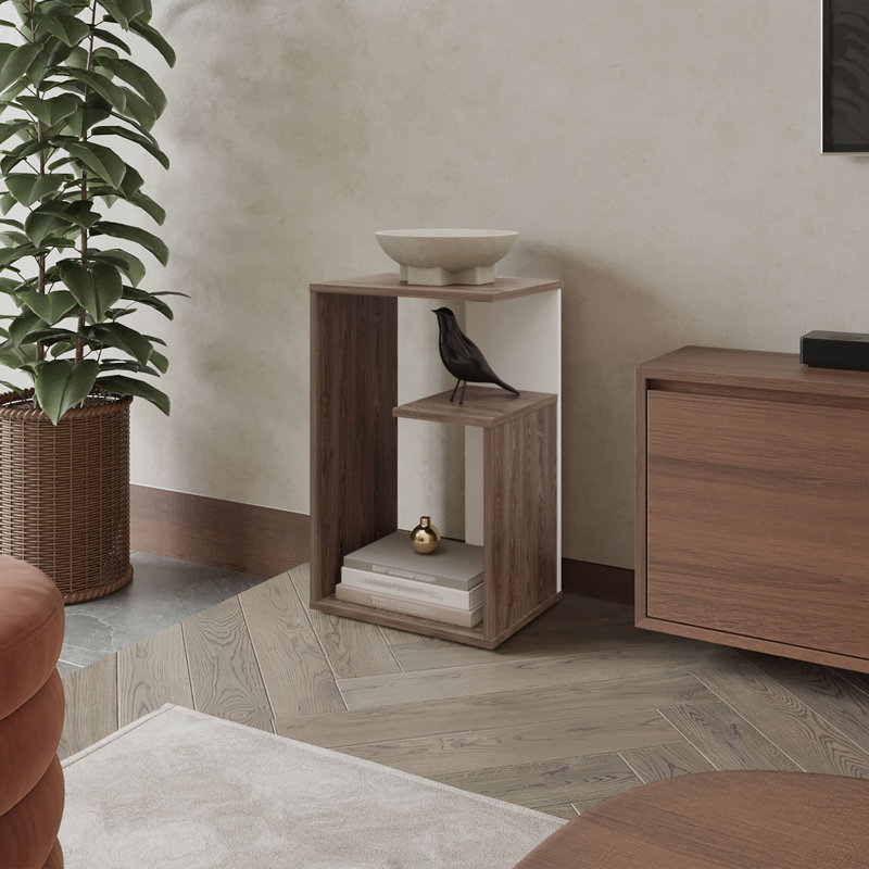 Table d'appoint Sallis Table de chevet Mobilier de salon, Brun / Blanc