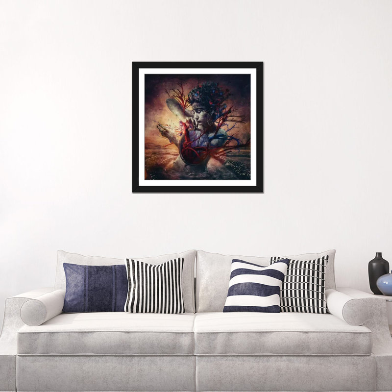 « fleur », impression sur toile, Papier d'art encadré noir, Blanc, H 16 po x l 16 po x P 1 po