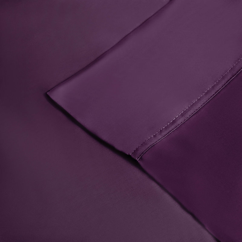 Blue Nile Mills 300 Thread Count Rayon From Bamboo Deep Pocket Bed Sheet Set, Queen Sheet Set with 2 Pillowcases, Purple
