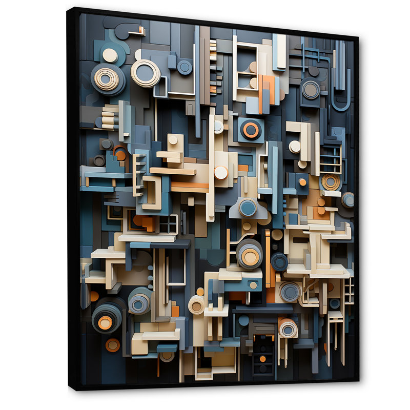 Abstrait taupe taupe sur toile, H 44 po x l 34 po x P 1,5 po, Cadre flottant noir