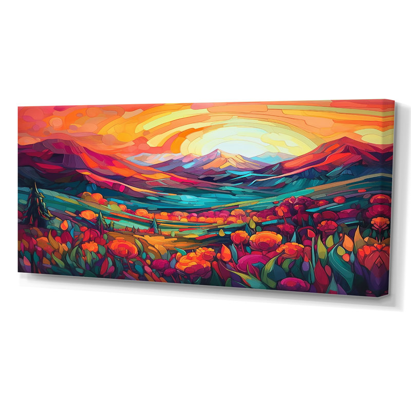 «Vibrant Sunset Shining Over Mountains I», art sur toile, Toile tendue, H 28 po x l 60 po x P 1,5 po