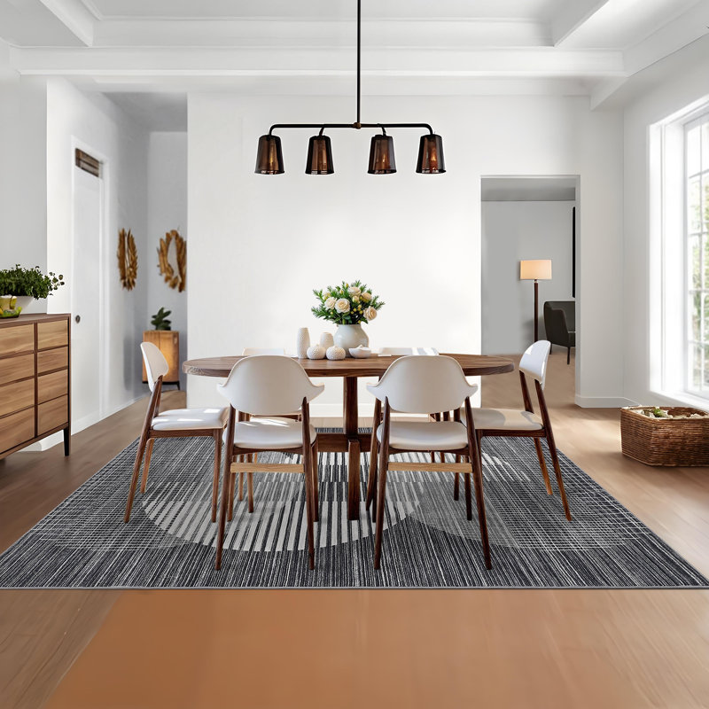 Large Area Rugs 9x12 Washable Modern Geometric Dining Room Rugs, Non-Shedding Low Pile Floor Carpet, Foldable Neutral Indoor Mat, Easy Cleaning, for Living Room, Bedroom, Black