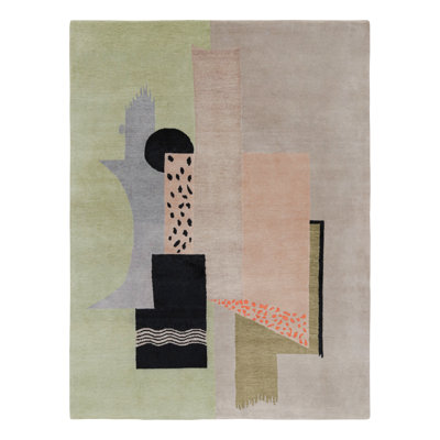 Rug & Kilim’S French Art Deco Style Rug With Green And Beige Geometric Pattern