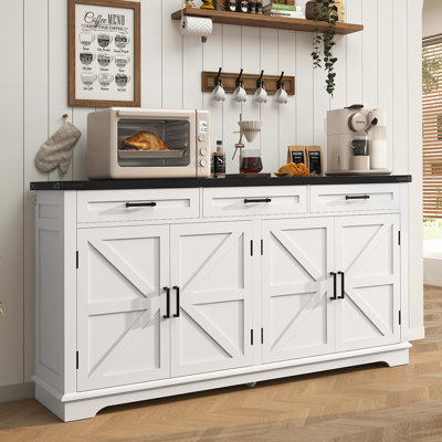 61.02" Large Sideboards, Farmhouse Buffet Sideboards Cabinets with Storage, Coffee Bar Wine Bar for Living Room