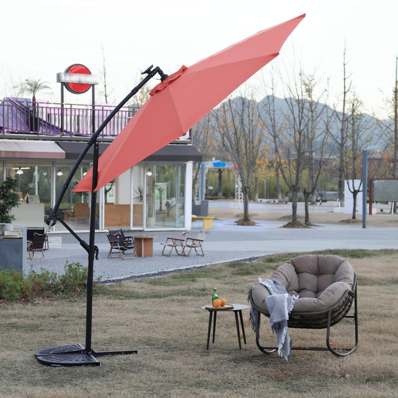 Parasol de patio solaire décalé de 10 pi en orange - 40 po, système de levage facile, pour le jardin et la pelouse à angle réglable intégré, fabrication