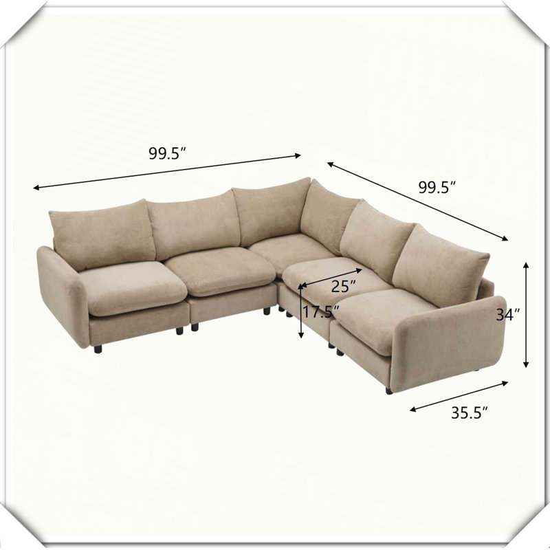 Canapé modulaire en L surdimensionné en velours 5 pièces, Chameau