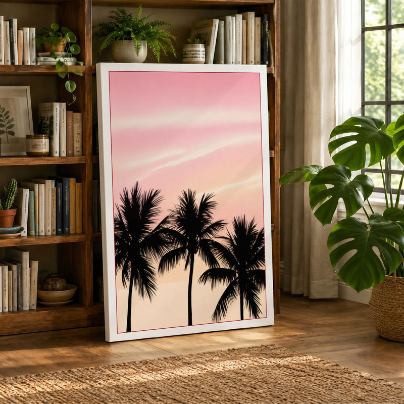 Silhouette at Dawn Coastal 1 Piece Wrapped Canvas Wall Art, 24x16 - 61.0 x 40.6 cm, Teal Border