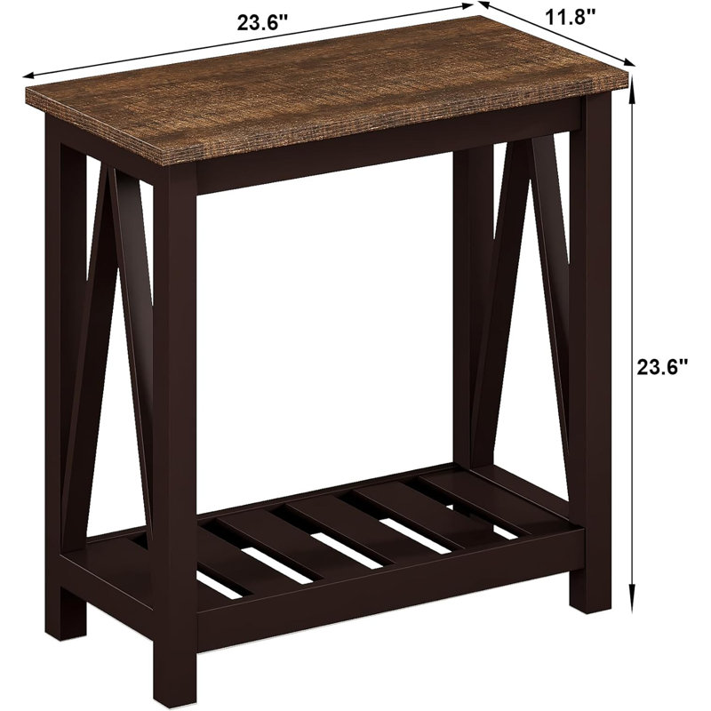 Table de bout à lattes 23,6 "avec rangement (ensemble de 2), Brun