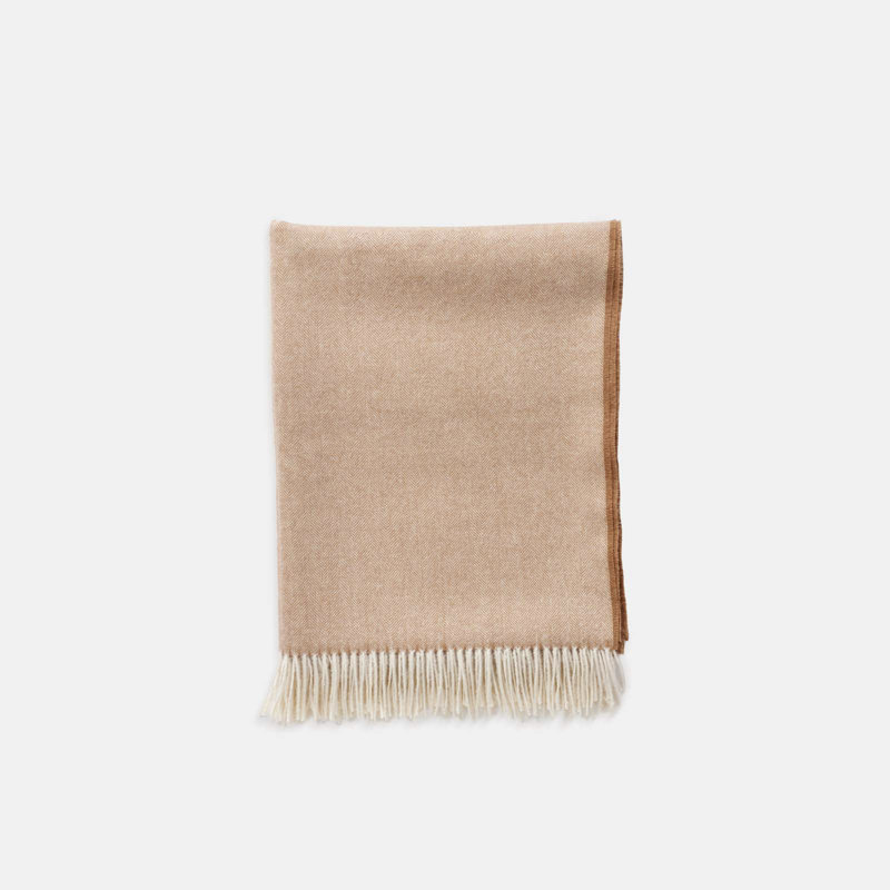 Jeté réversible en laine tissée Camel